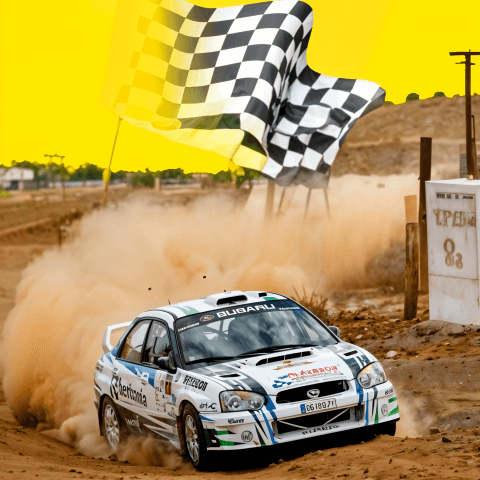 Cartel de un Rally con unas banderas a cuadros