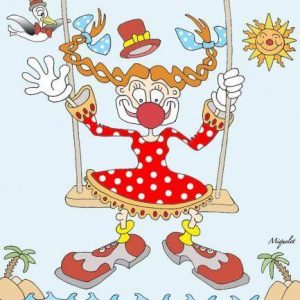 Dibujo de un payaso en un columpio